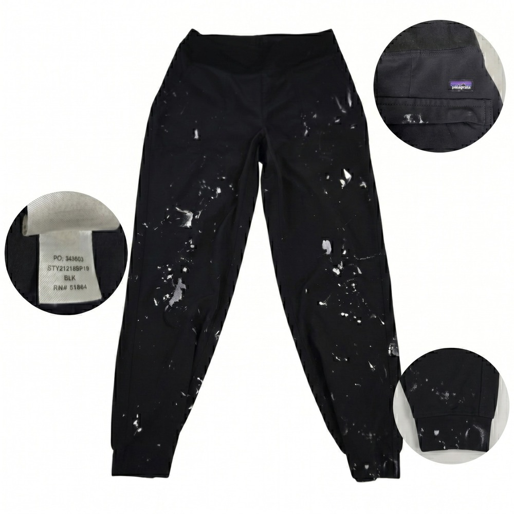 Patagonia Joggers Pants Womens S Small Black Thrashed Paint Splatter Athletic